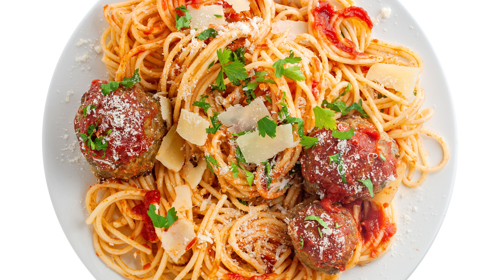 Plate of spaghetti and meatballs