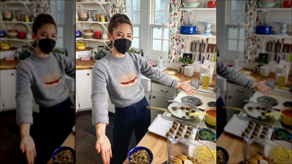 Molly Yeh making meatless meatballs