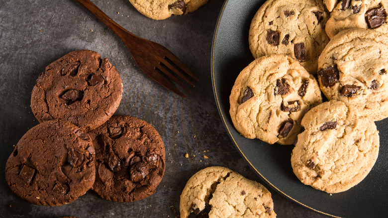 Chocolate chip cookies on plate