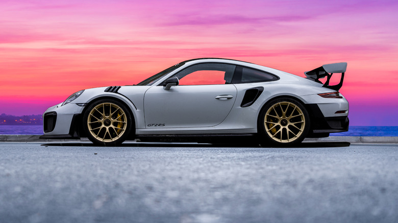 Porsche GT with sunset