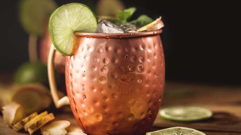 Close-up of an ice cold Moscow Mule 