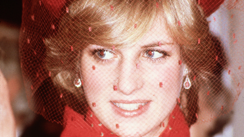 Princess Diana in red veil