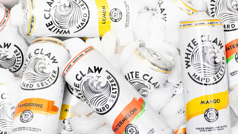 White Claw cans on ice