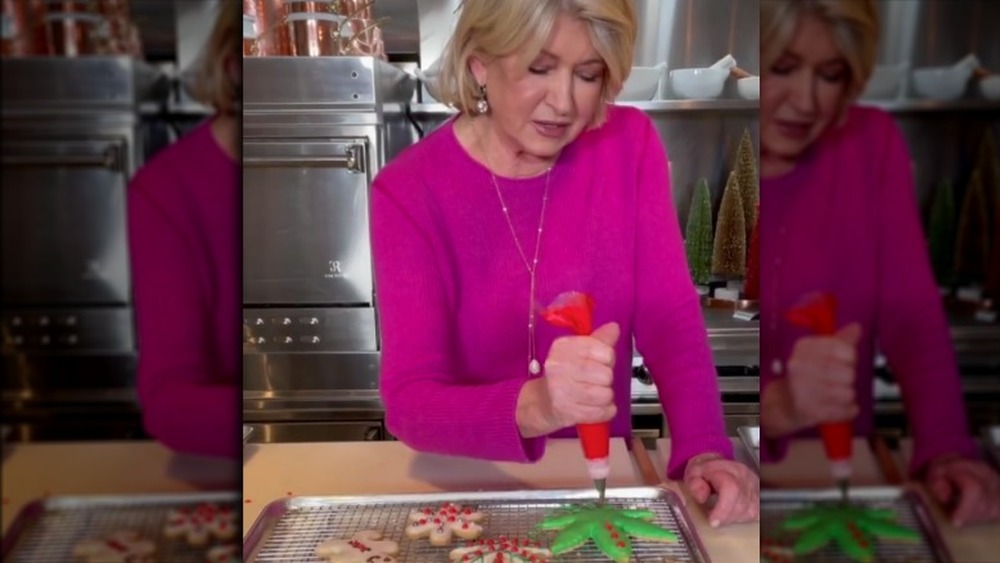 Martha Stewart making marijuana leaf-shaped cookie