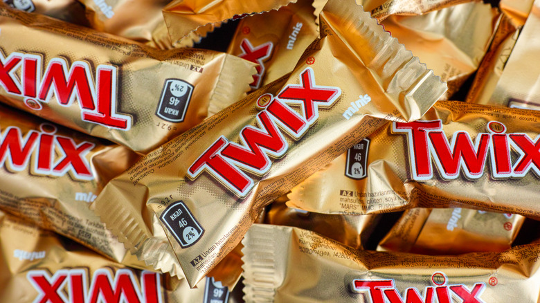 A pile of mini Twix candy bars