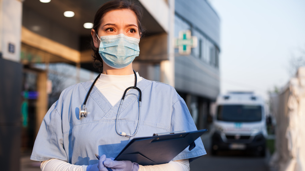 Masked health care worker