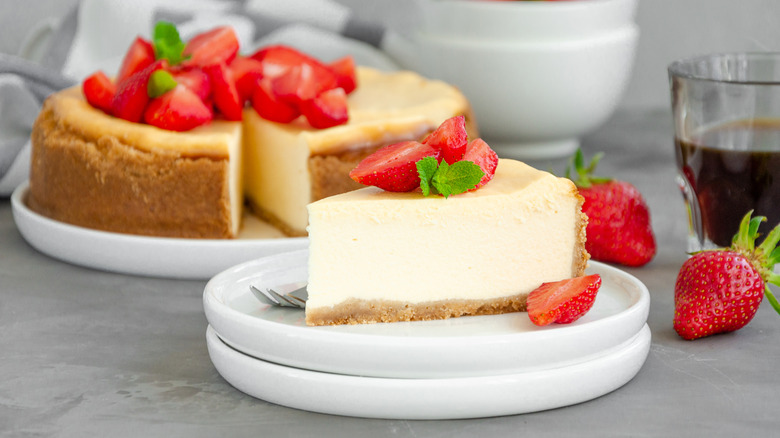 Slice of strawberry cheesecake