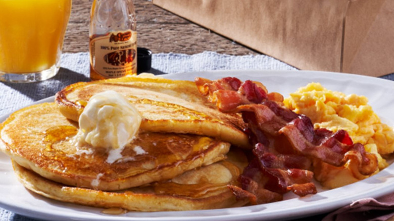 Pancakes, eggs, and bacon from Cracker Barrel