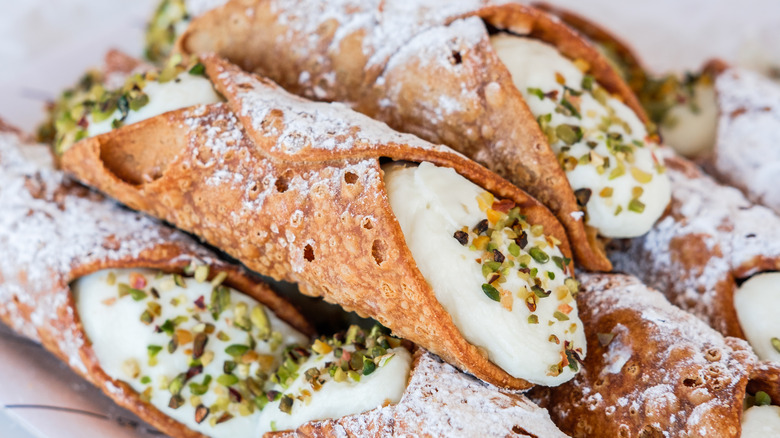 Pile of cannoli with pistachio 