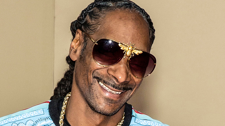 Snoop Dogg smiling in sunglasses and gold chain