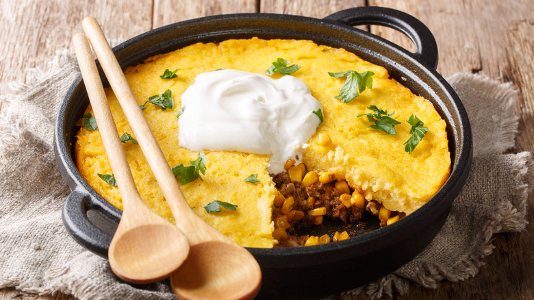 Tamale pie in baking dish