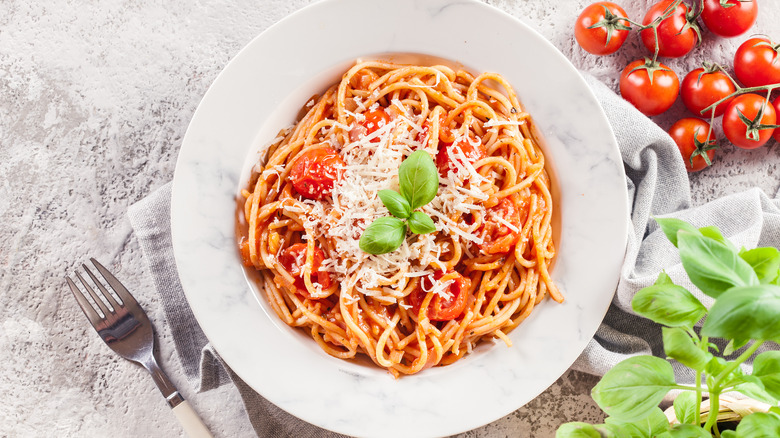 Pasta in a red sauce