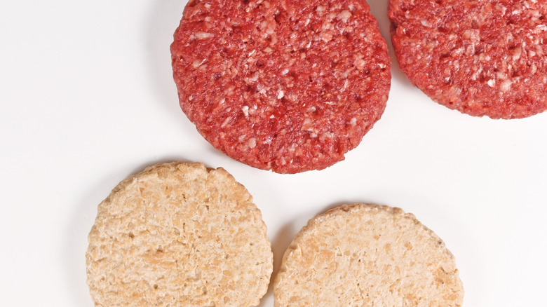 real and plant-based meat patties
