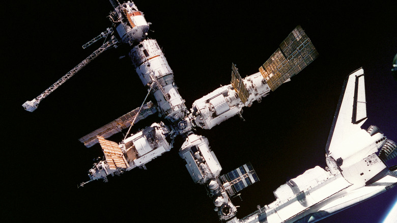 Mir space station with space shuttle