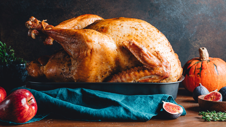 Roasted turkey in a pan