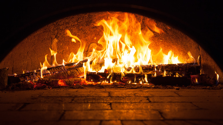 Brick oven with fire