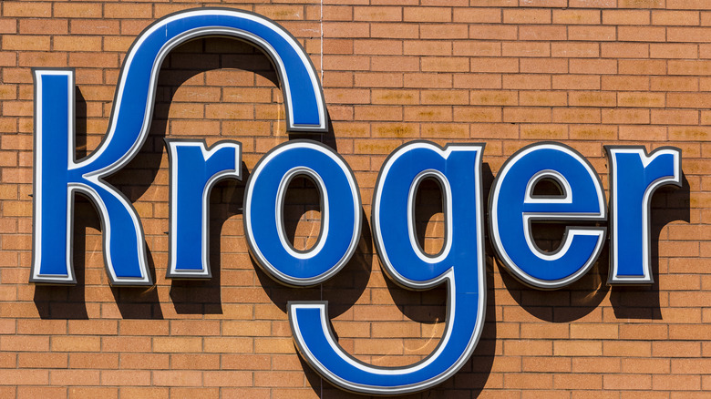 Close-up of a Kroger grocery store sign