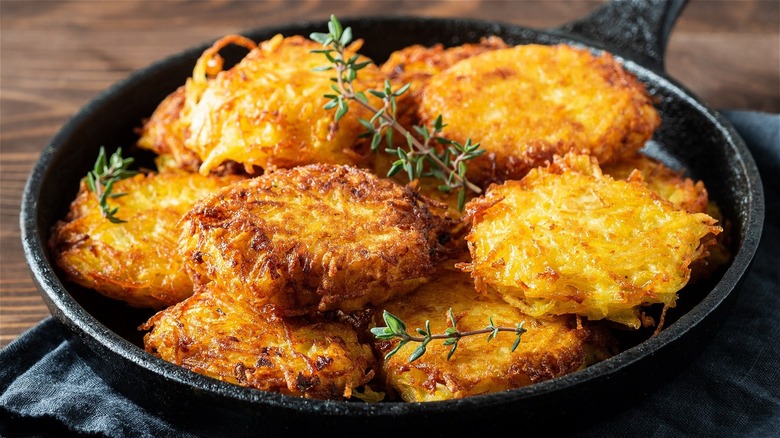 Latkes in cast iron skillet