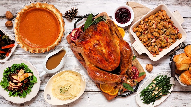 Thanksgiving dinner with roast turkey