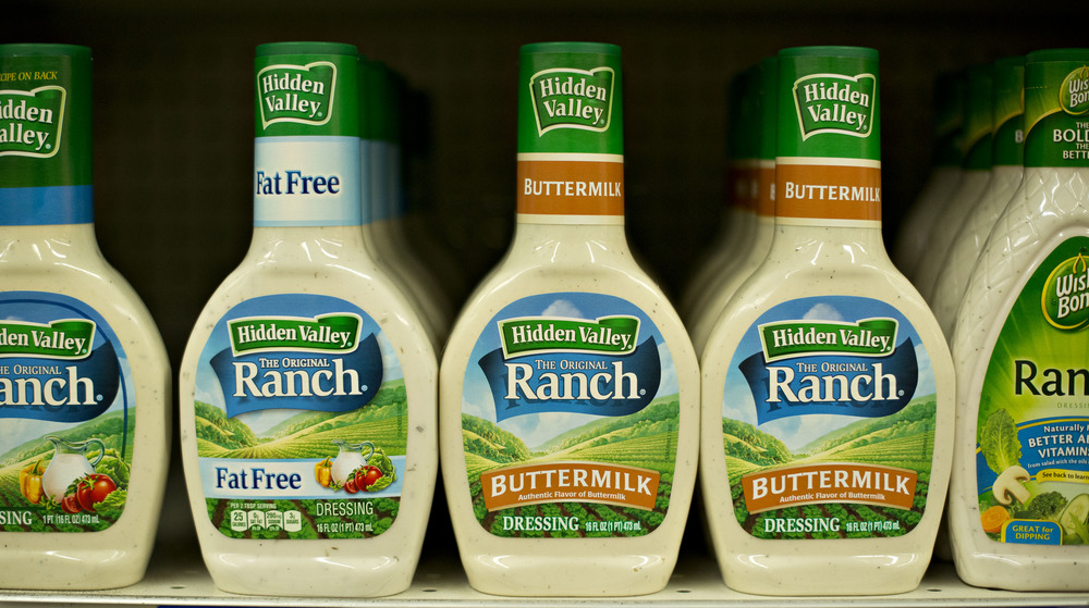 Bottles of ranch dressing in a row