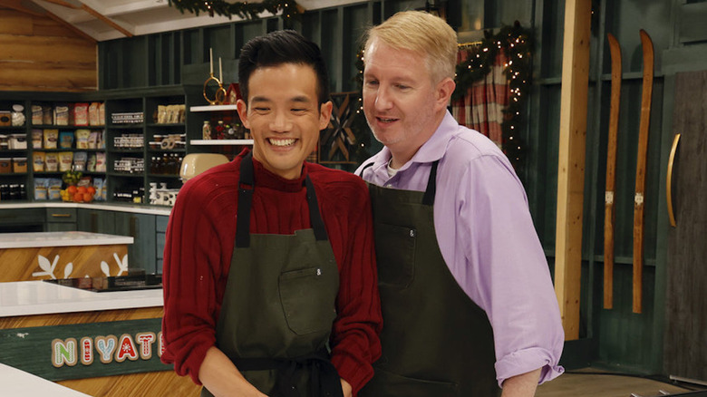 Jonah Nigh And Patrick Herron in aprons on Baking It