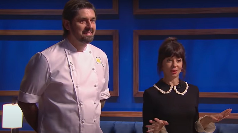 Ludo Lefebvre and Natasha Leggero on set