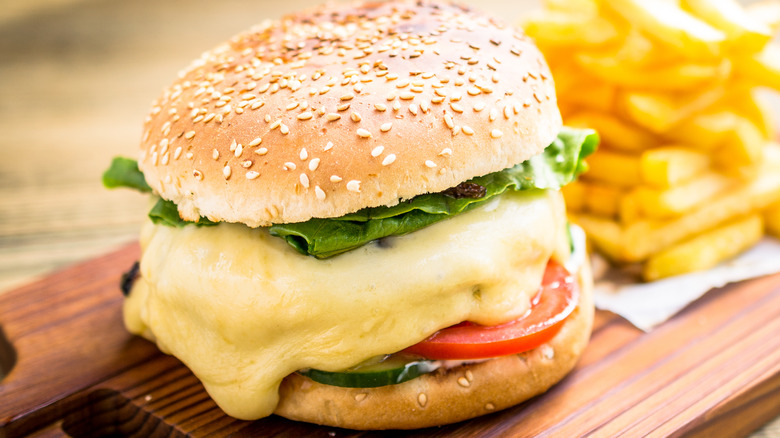 Burger with lots of melted cheese