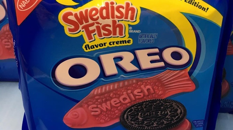 Closeup of Swedish Fish Oreos