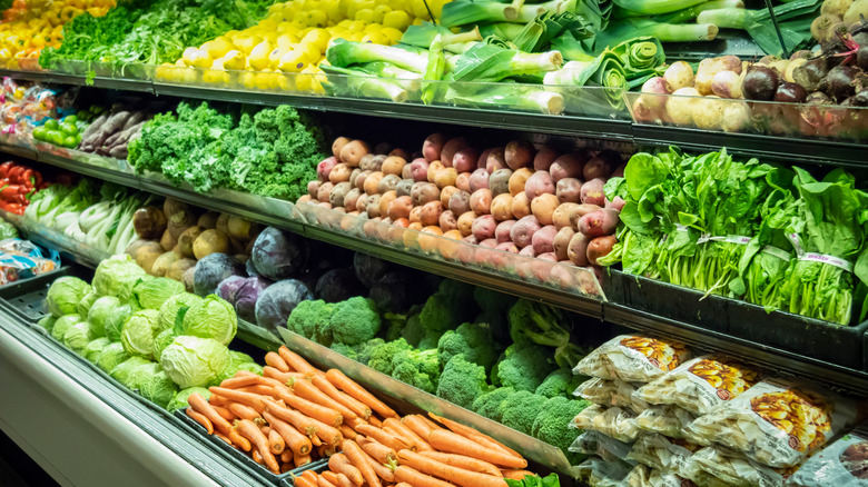 Produce shelves at the grocery store