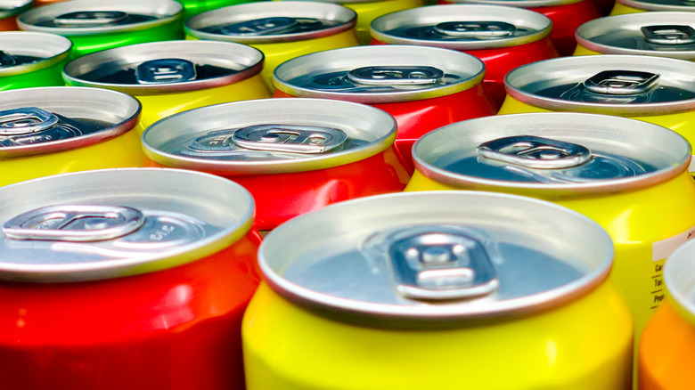 Colorful aluminum cans lined up