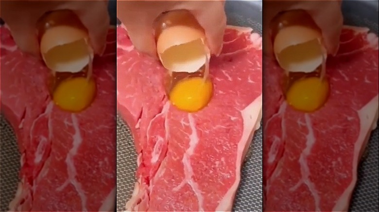 Egg in a steak center