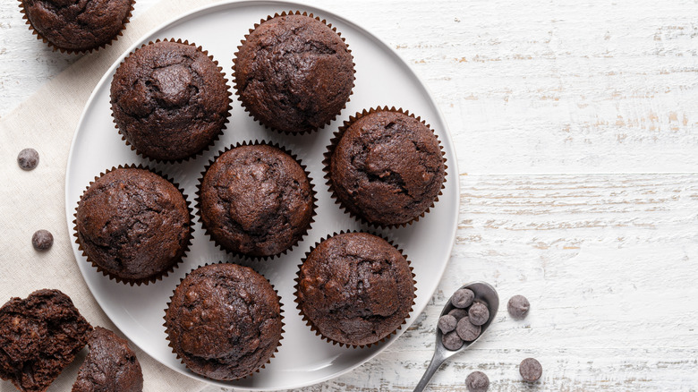 plate with chocolate muffins