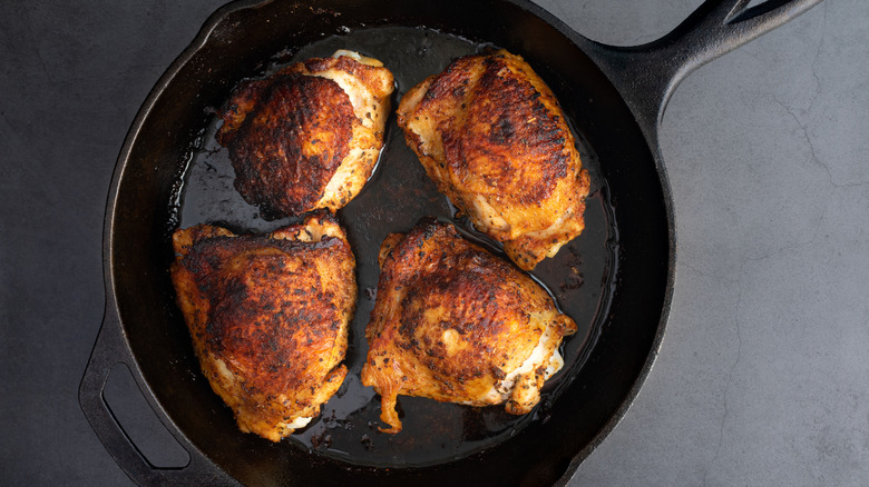 roasted chicken thighs in cast iron skillet