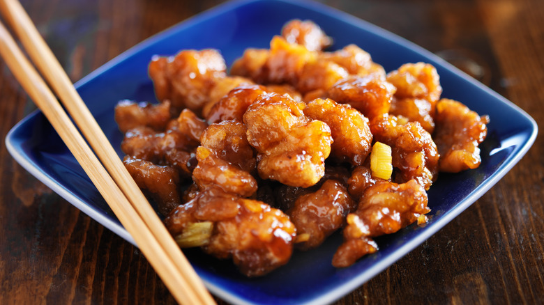 plate of orange chicken