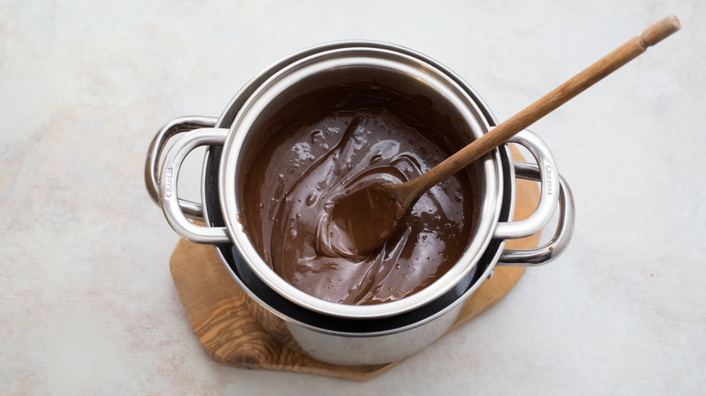melted chocolate in double boiler