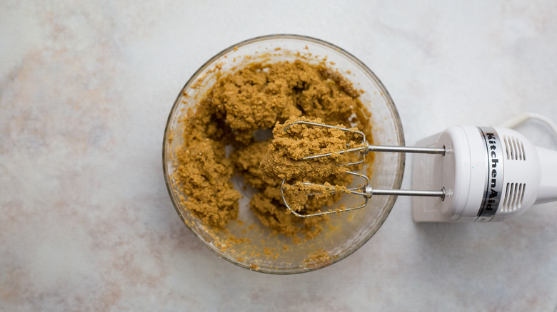 cake batter in mixing bowl