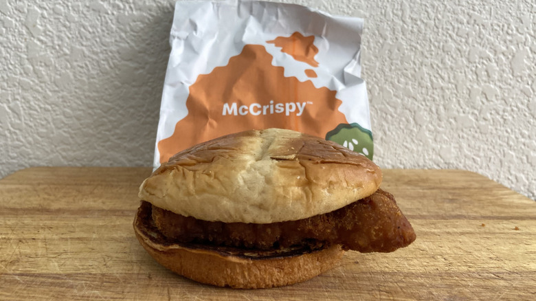 McCrispy on cutting board with bag
