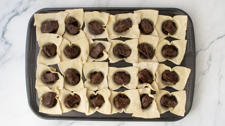 Beef pastry bites in muffin tin