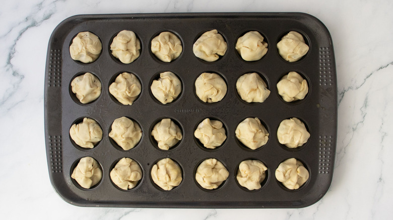 Enclosed pastry bites in muffin tin