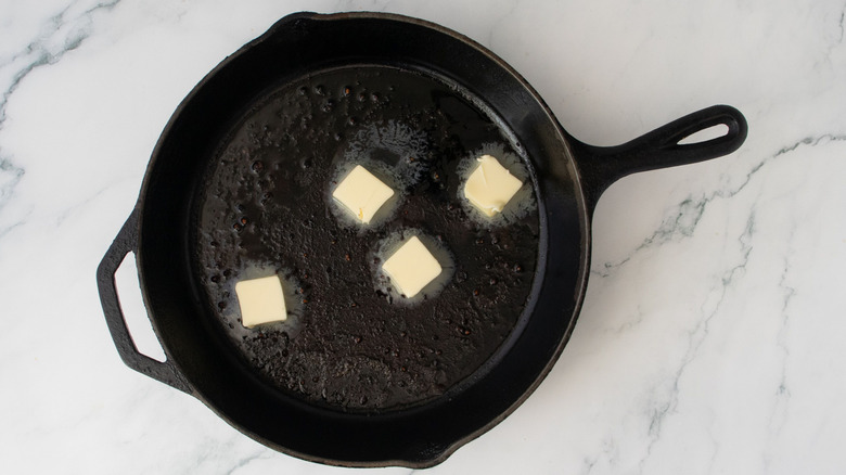 Butter melting in skillet