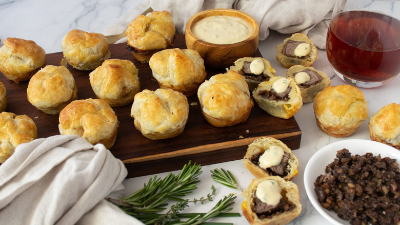 Beef Wellington bites with Dijon sauce