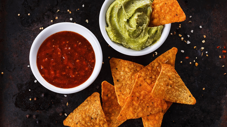 Tortilla chips with salsa and guacamole