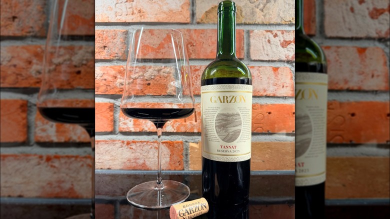 Bodega Garzón Reserva Tannat red wine bottle and glass