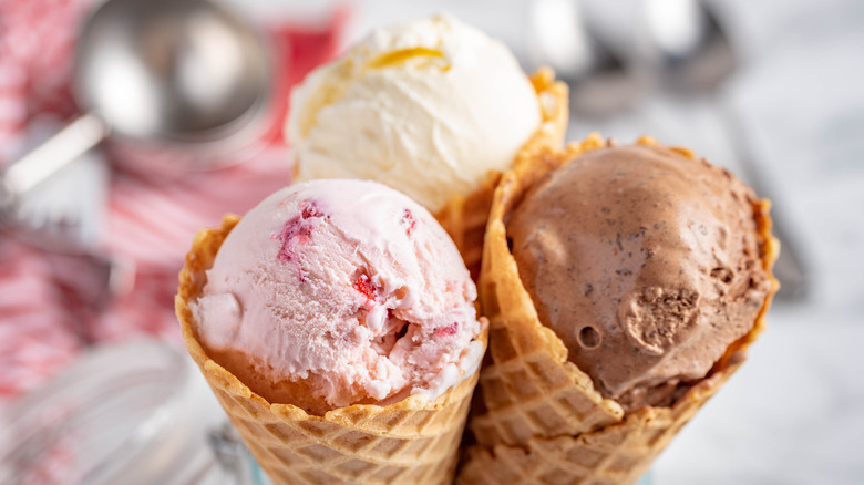 Trio of ice cream cones