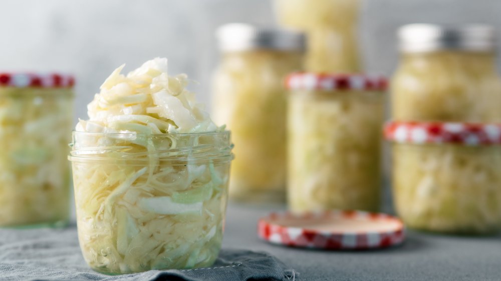 sauerkraut in glass jars