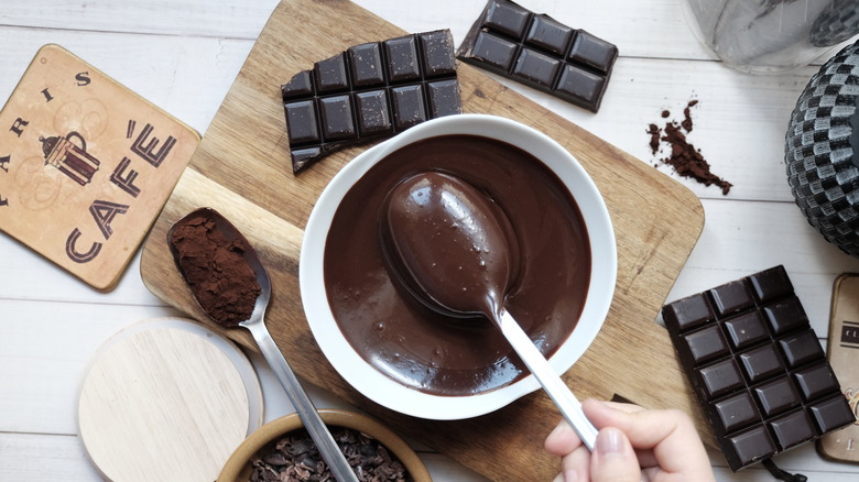 bowl of chocolate ganache with spoon