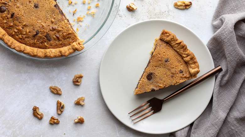 Derby pie slice on plate with fork