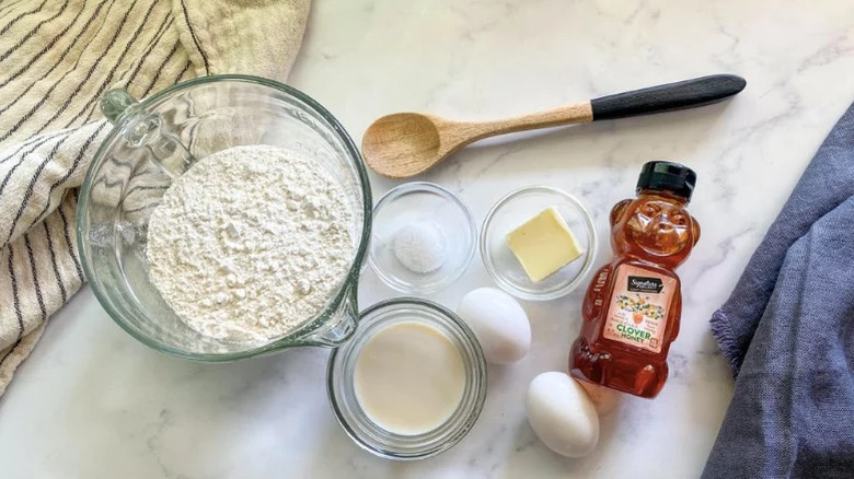 Ingredients for egg noodles on counter