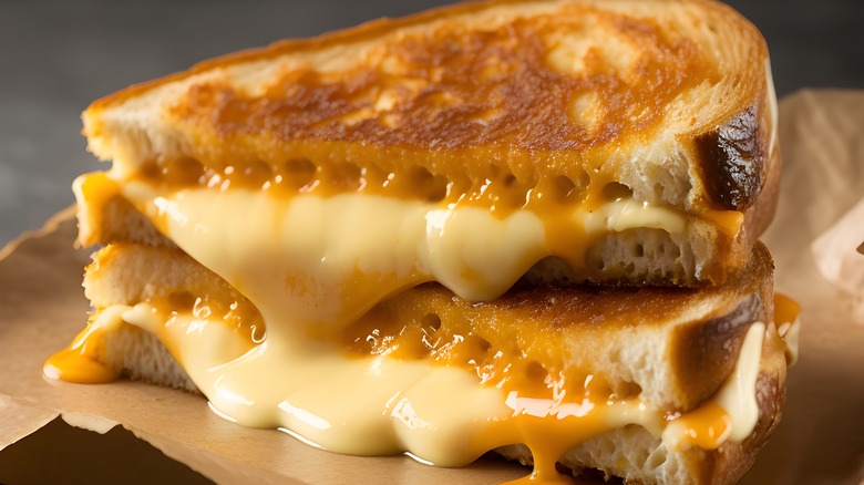 Grilled cheese sandwich with chips