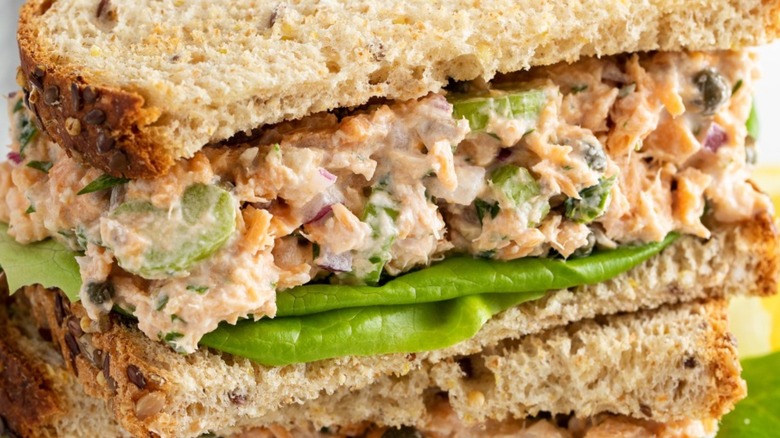 tuna salad sandwich close up